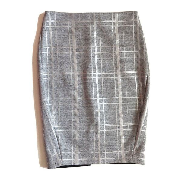 Elizabeth and James Layla silver Metallic Plaid Pencil Skirt 8 Fits 6 - Picture 2 of 6